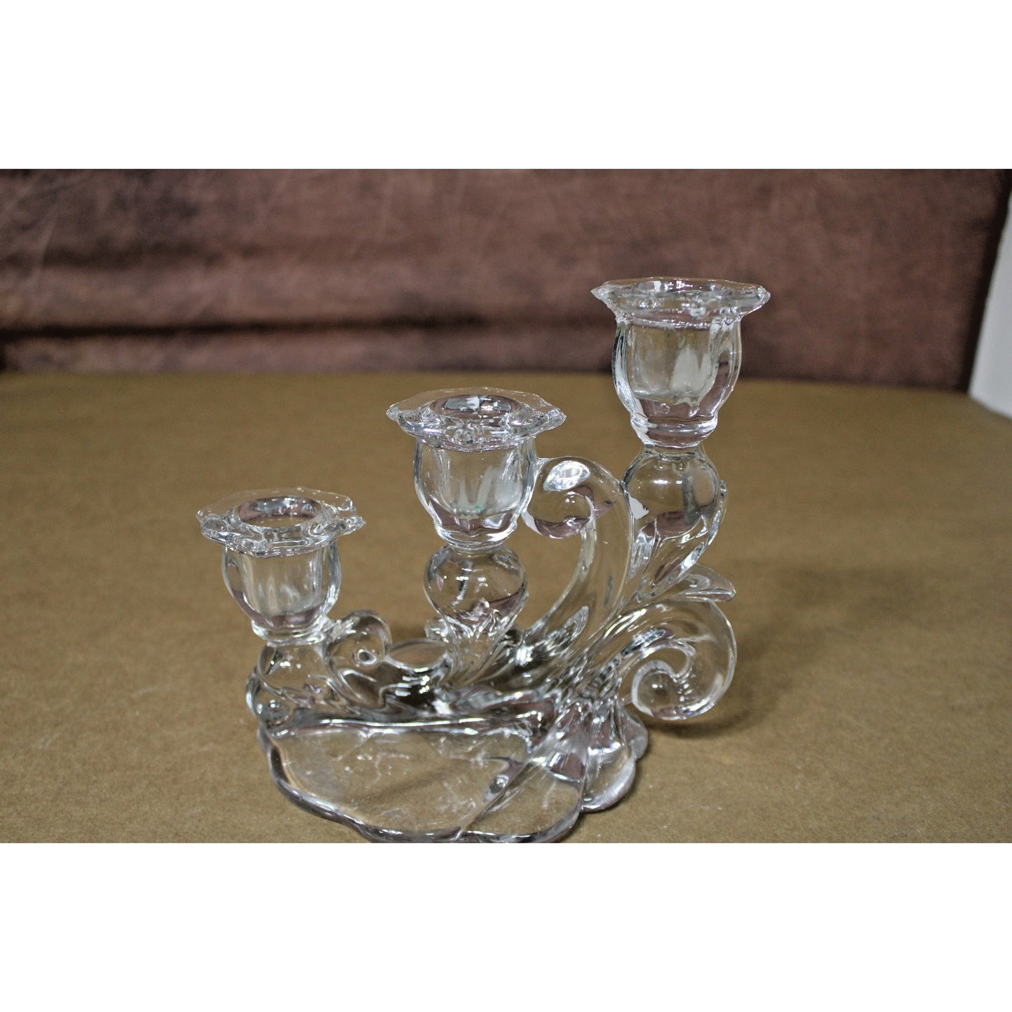 2 Vintage Cambridge Caprice 3 Light Candelabra Clear Glass Candle Holders 1950s