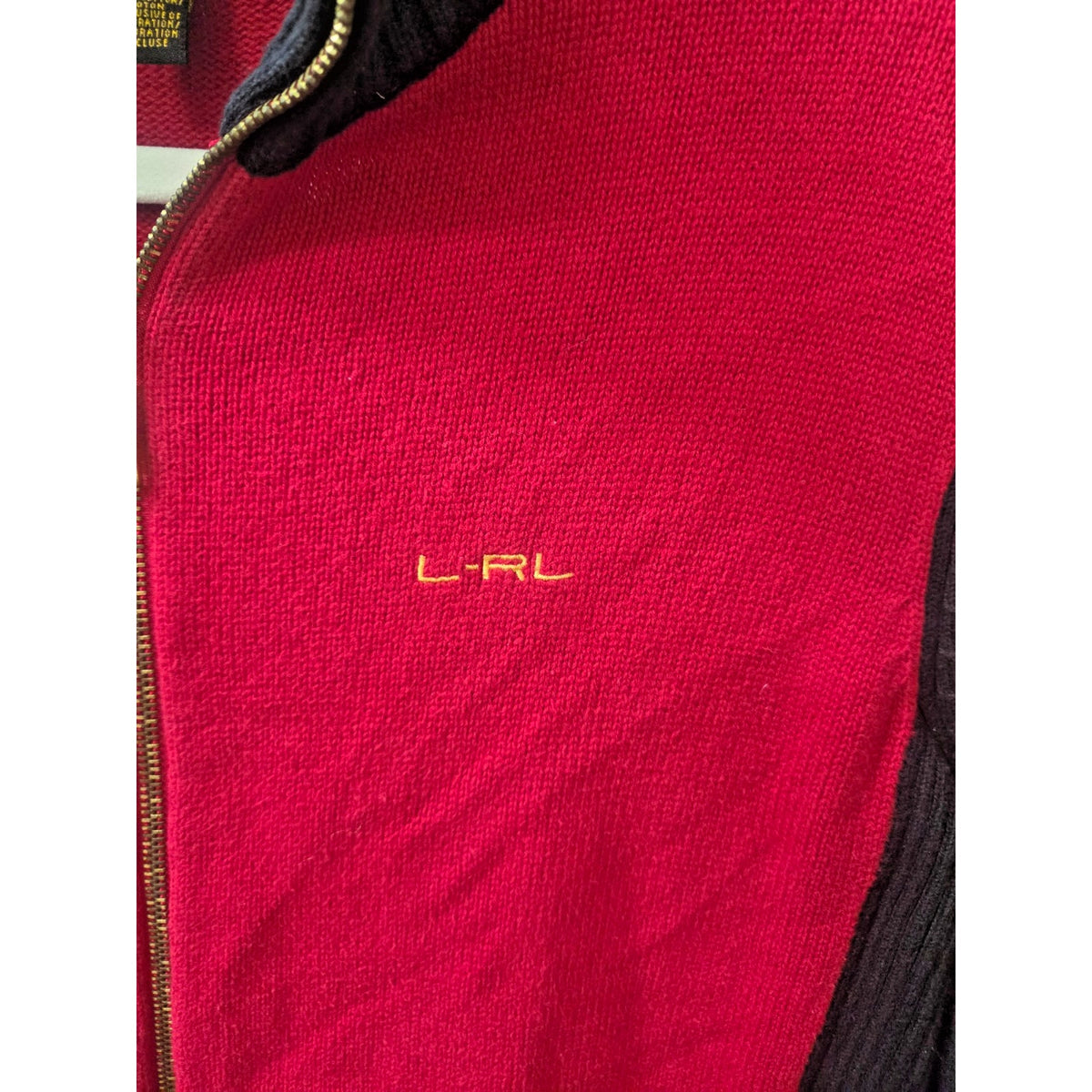 Lauren Ralph Lauren Equestrian Color-block Zip Cardigan Red Black Large LRL