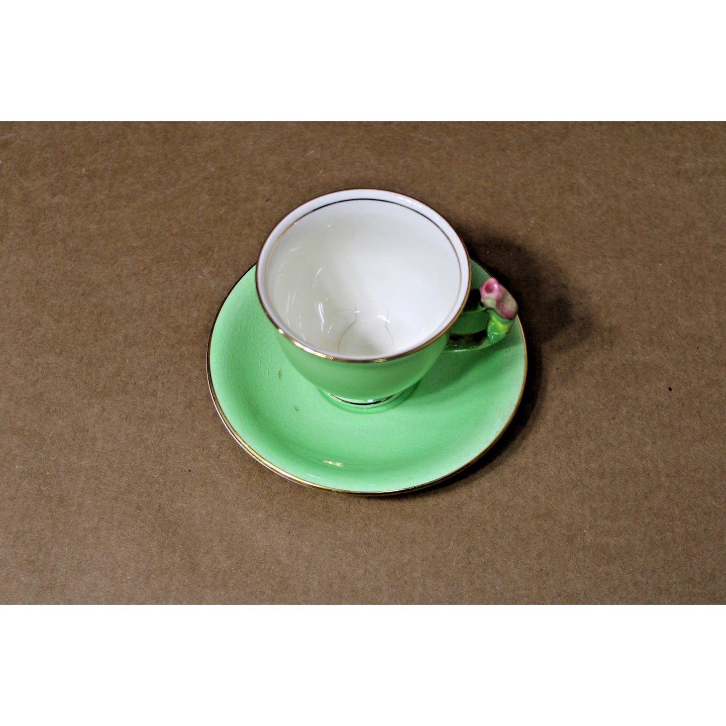Royal Winton Grimwades Rosebud Green Teacup Rosebud Floral Handle Cup & Saucer