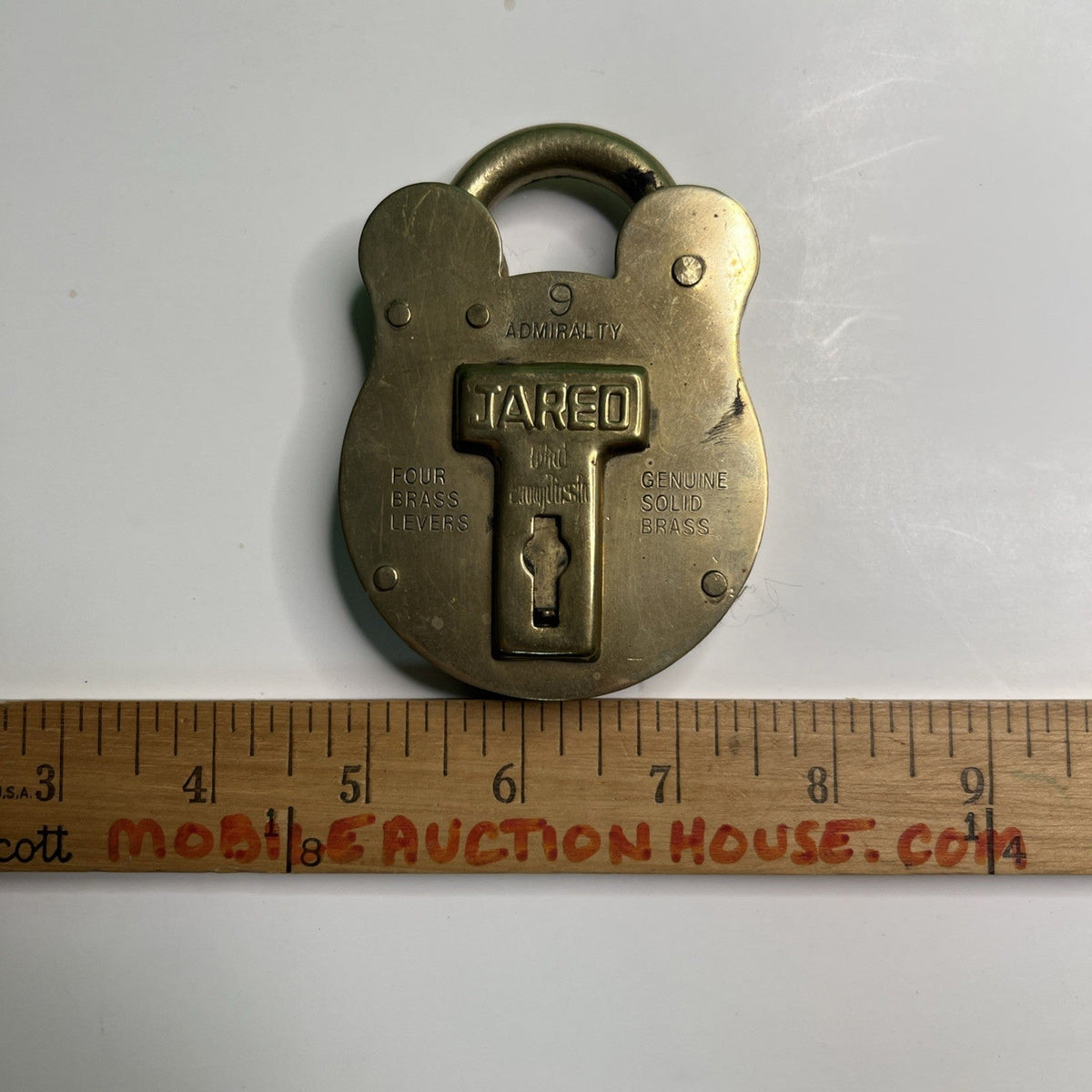 Vintage Jared #9 Admiralty Old English Solid Brass Padlock Levers Lock No Key