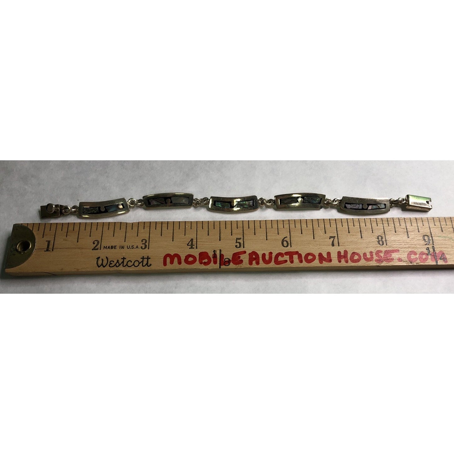 Vintage Sterling Silver Abalone Inlaid Link BRACELET Southwestern 26.43 Grams
