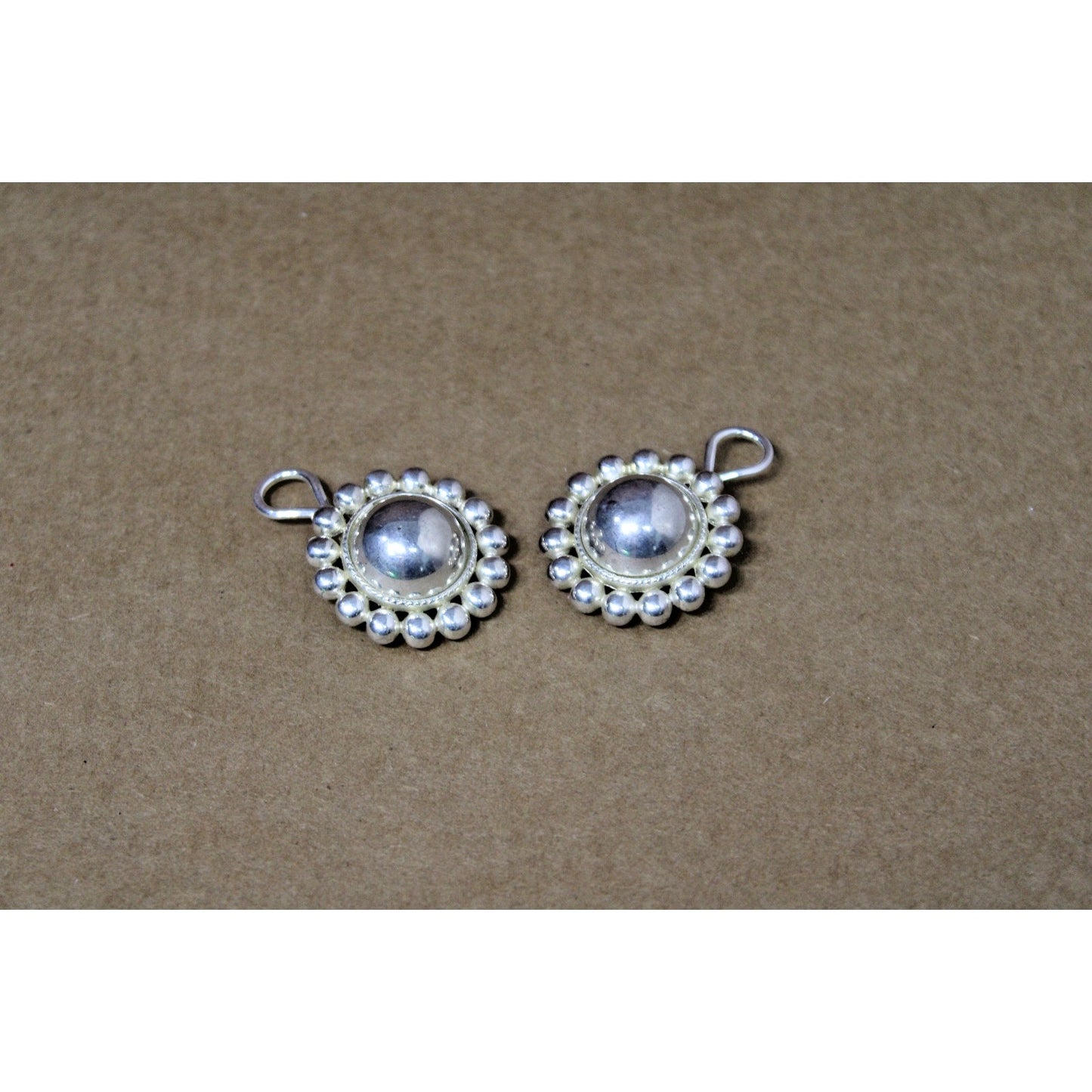 Vintage Clip-on Silvertone Polished Button Earrings with Beaded Edges, 1.25" W