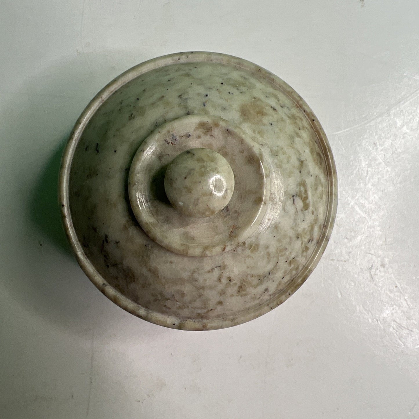 Carved Soapstone Small Inlaid Round Box Trinket Vanity Natural Stone Lid