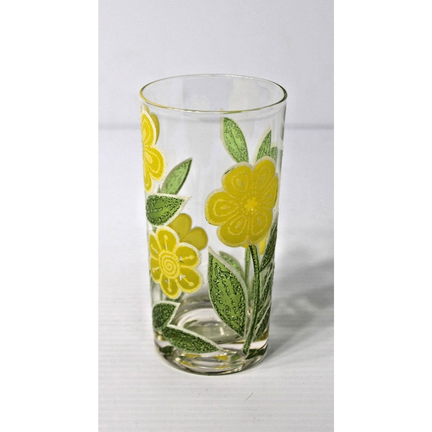 MCM Vintage 60s Mod Culver Yellow Flower 3D Raised Daisy Highball Tumbler 12 oz