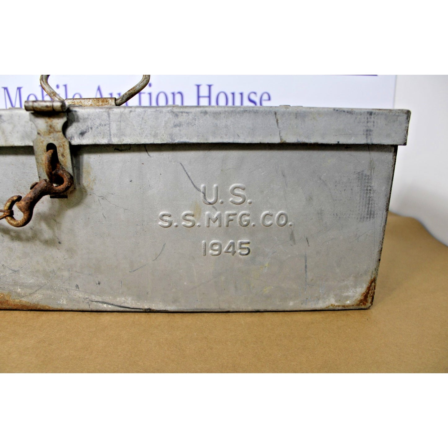 Vintage WWII Era US SS MFG CO 1945 Metal Tool Box 22" x 8" x 7" Heavy & Durable!