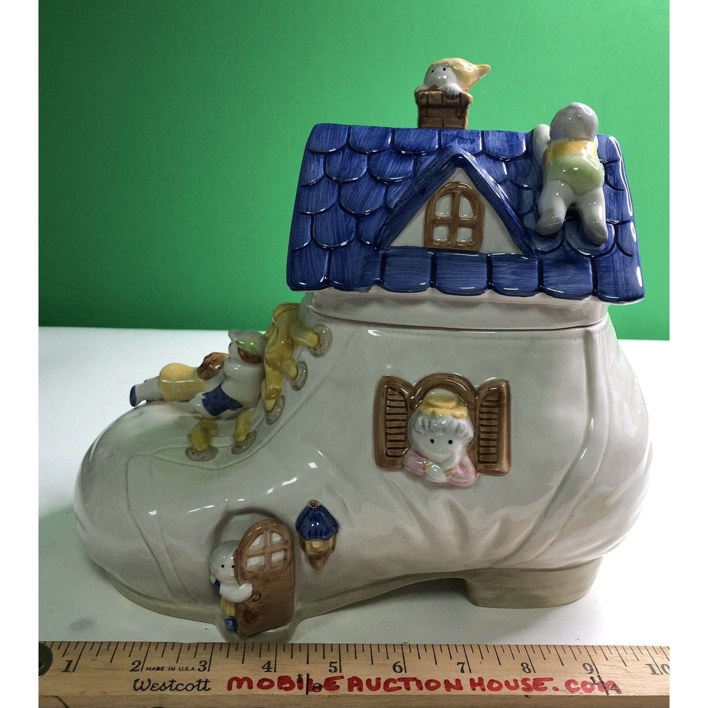 Vintage 1986 FITZ & FLOYD The Old Lady Who Lived in a Shoe COOKIE JAR Mint Large