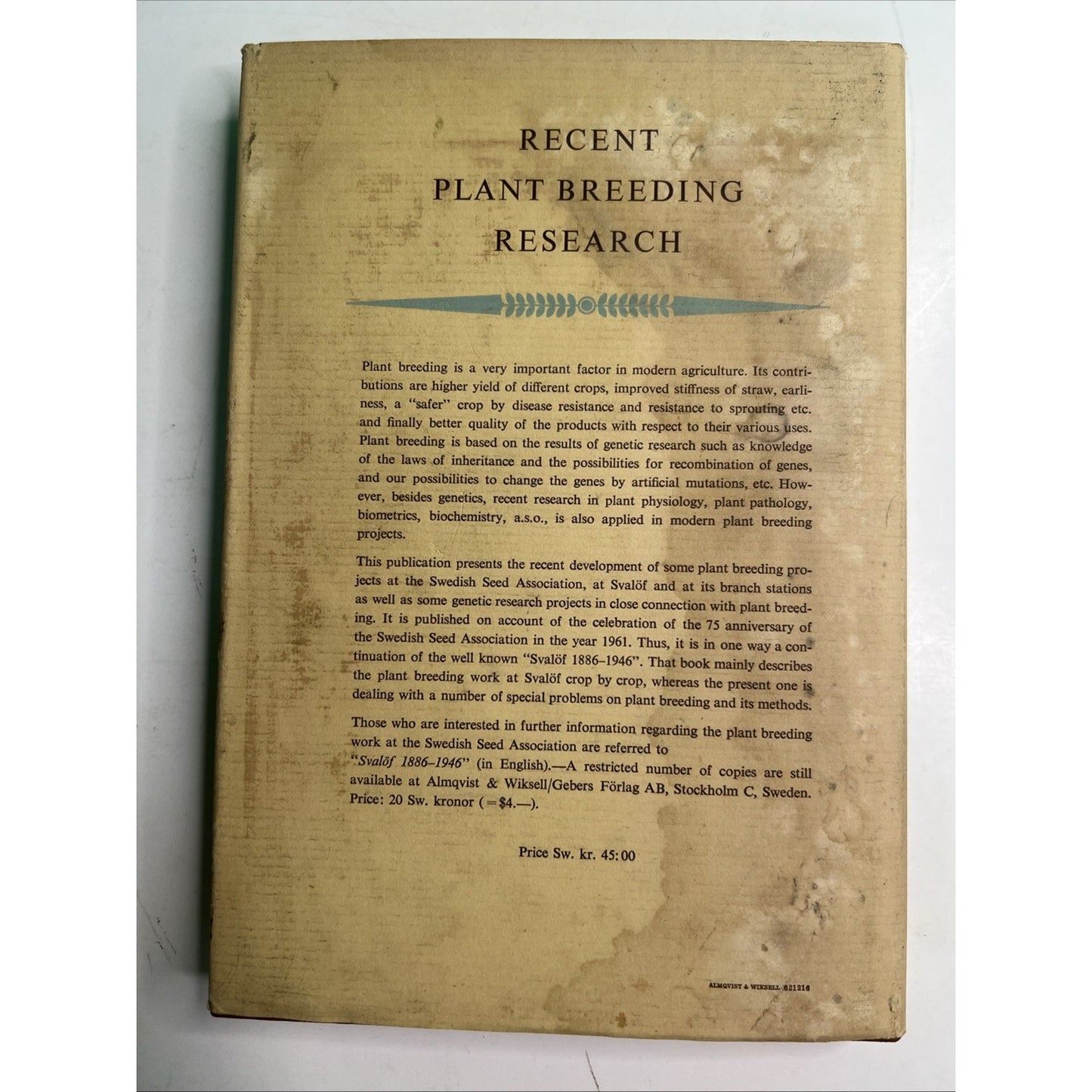 1963 HC DJ Recent Plant Breeding Research By Akerberg & Hagberg