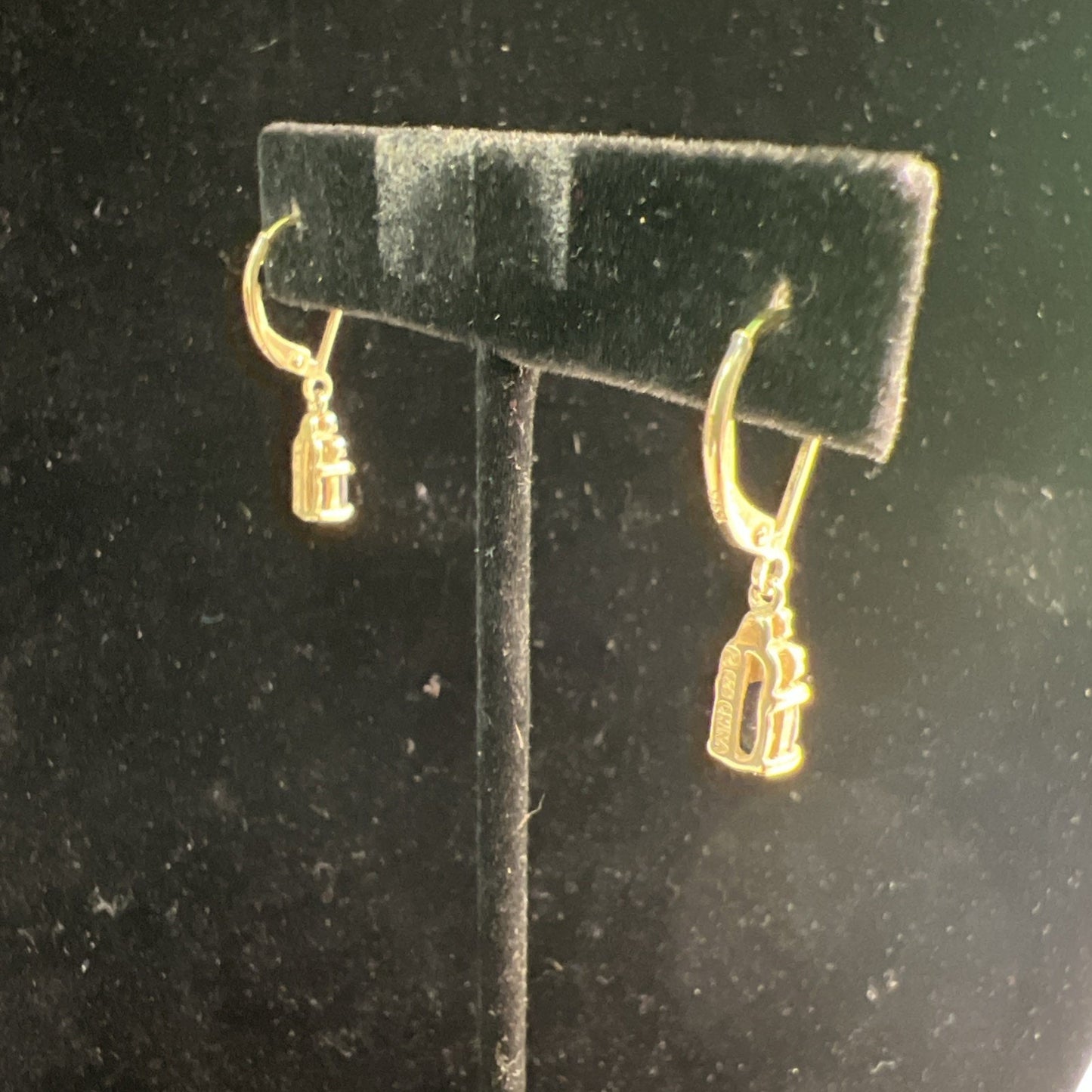 Vintage Gold Vermeil Over 925 Sterling Silver Dangle Drop Earrings Blue Stone