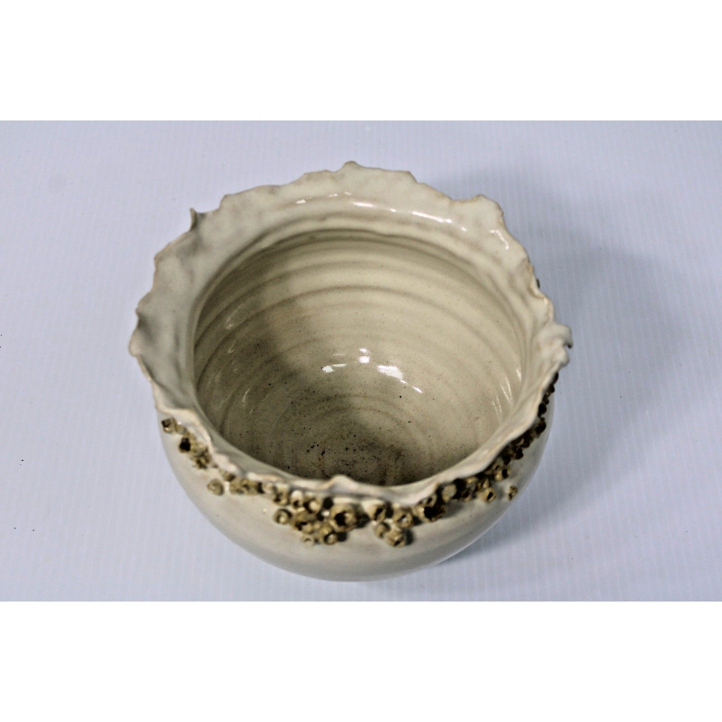 Art Studio Pottery Barnacle Bowl, Coastal Seaside Centerpiece Decor, 6"H x 8"W