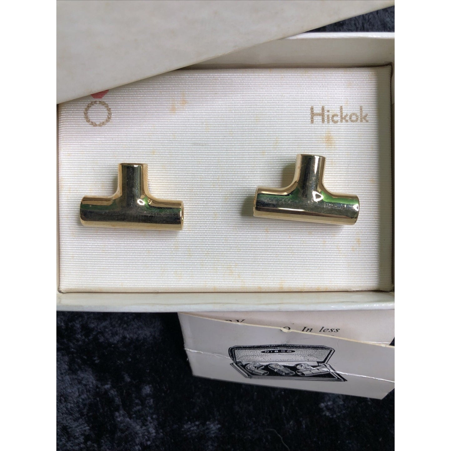 Vintage Hickok Mens Gold Tone Pipe Fitter Cufflinks Cuff Links Gift Box Original
