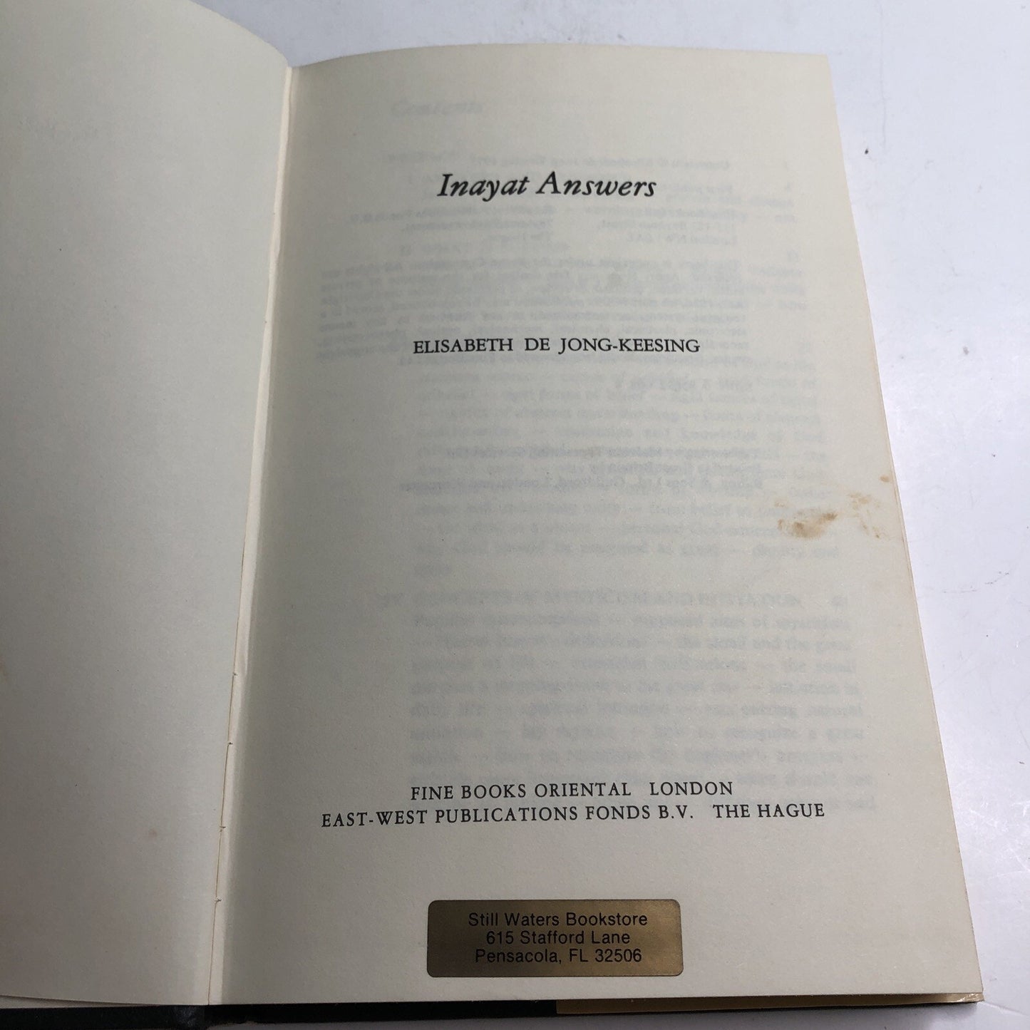Inayat Khan answers by Elisabeth de Jong-Keesing Fine Books Oriental 1977 Sufi