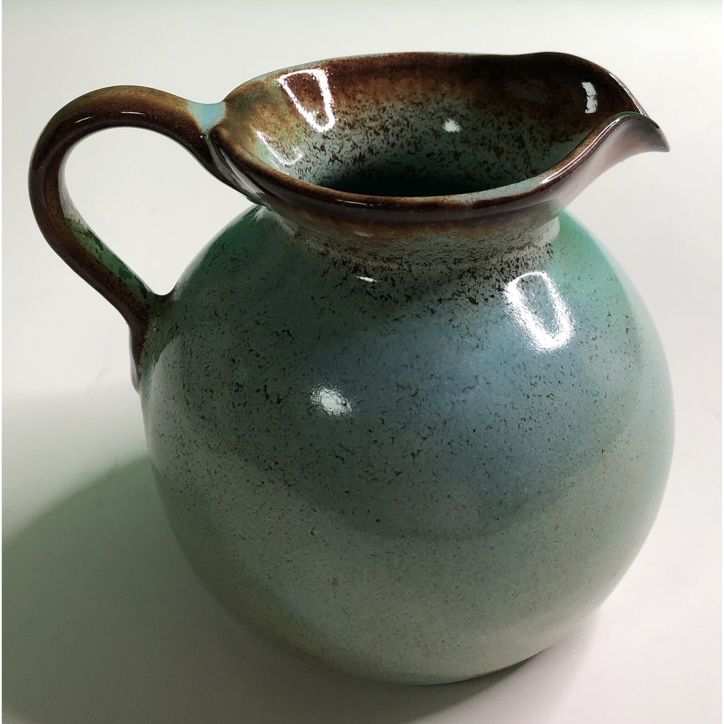 MCM Mid Century Modern NICODEMUS POTTERY CREAMER Pitcher Turquoise Brown Glaze