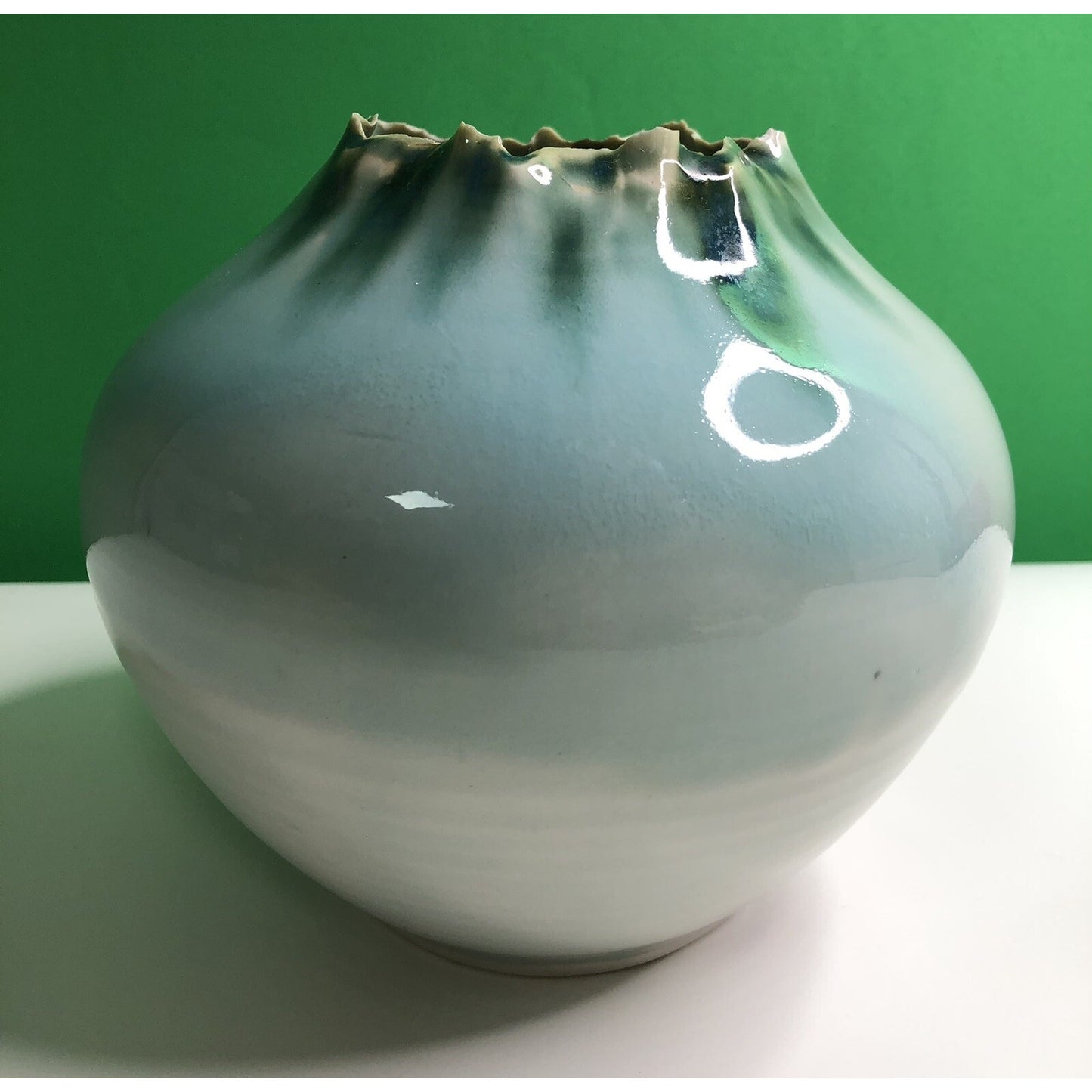 Artist Signed VALDA COX POTTERY VASE Freeform Crater Ruffled Edge Pennsylvania