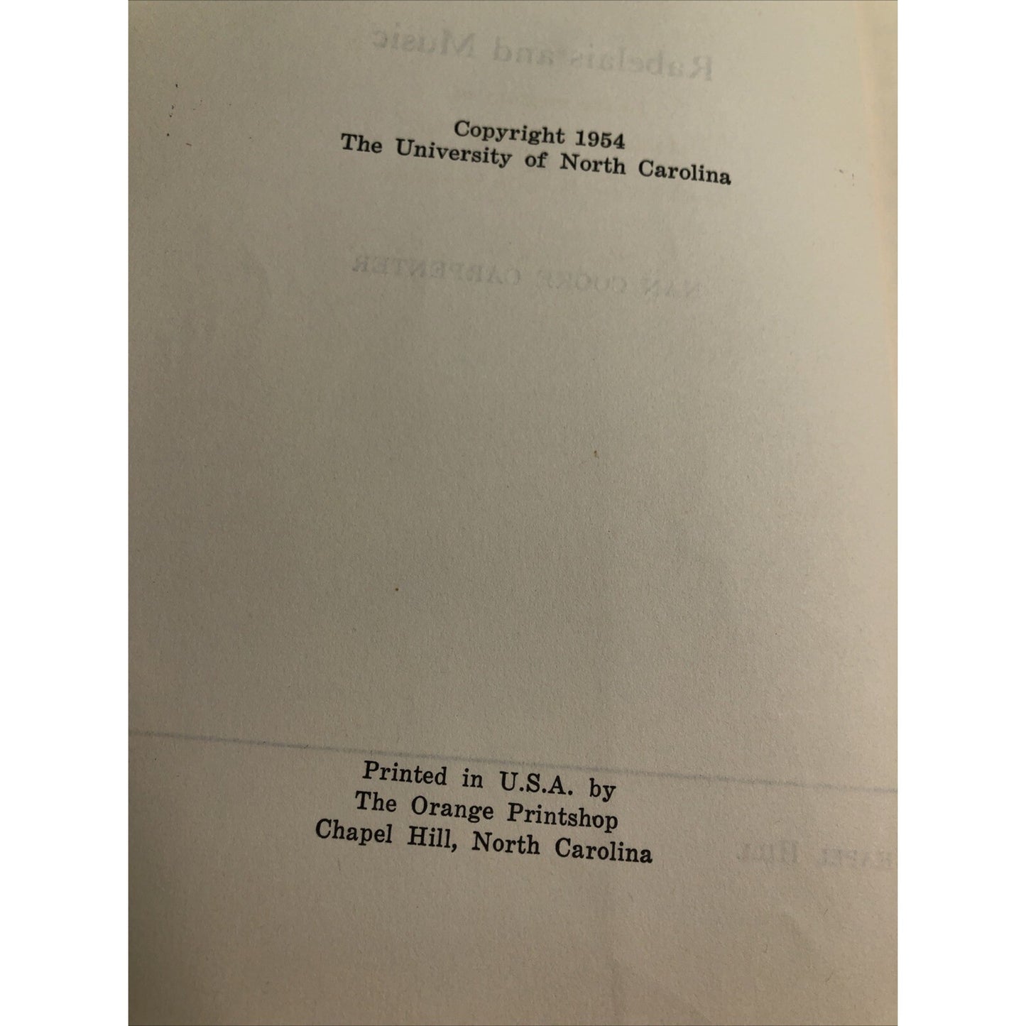 1954 University Of North Carolina Comparative Literature #8 RABELAIS And MUSIC