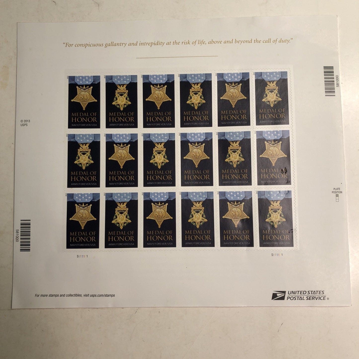 2013 US Forever 20 Stamp Folio World War II Medal of Honor Recipients Navy Army
