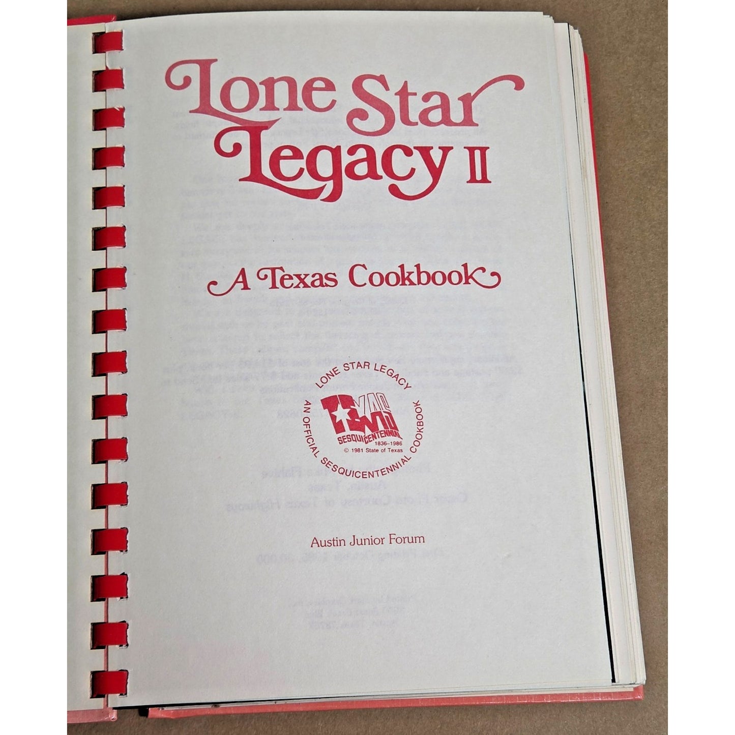 Vintage 1985 Lone Star Legacy II Cookbook Austin Junior Forum 1st Print Texas TX