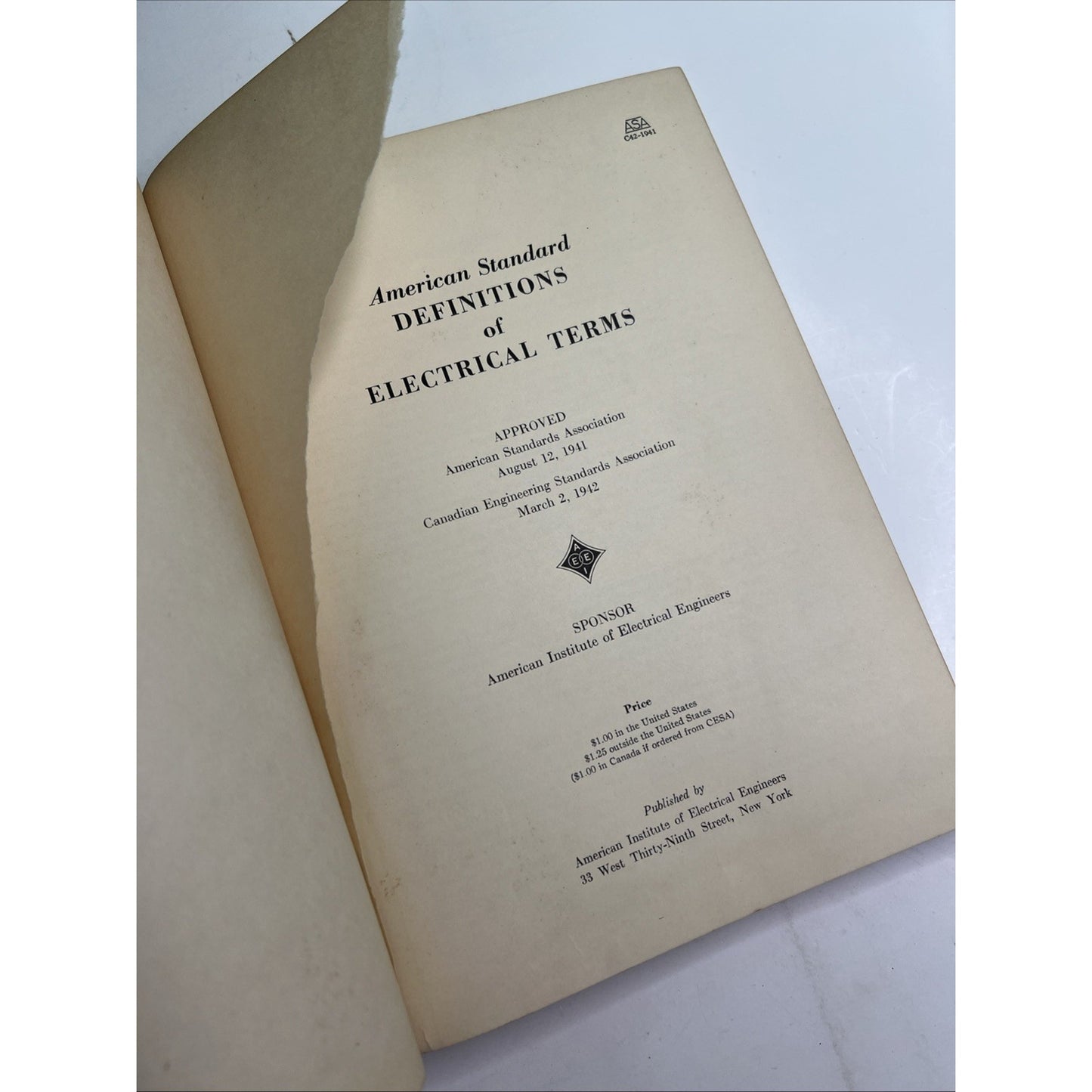 American Standard Definition of Electrical Terms Institute Engineers 1942 HC
