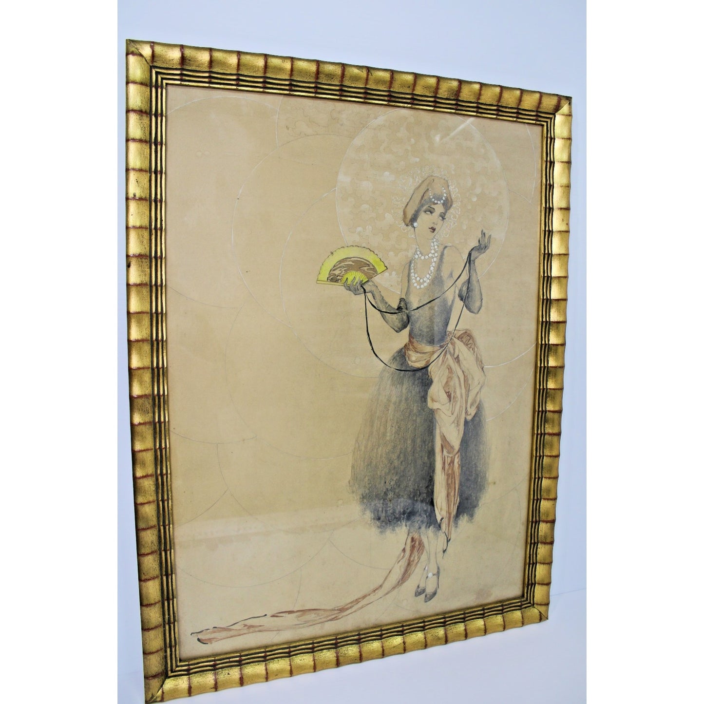 Large Framed Art Deco Fashion Illustration, ITM of Jean Gilles, Gaspar Camps VTG