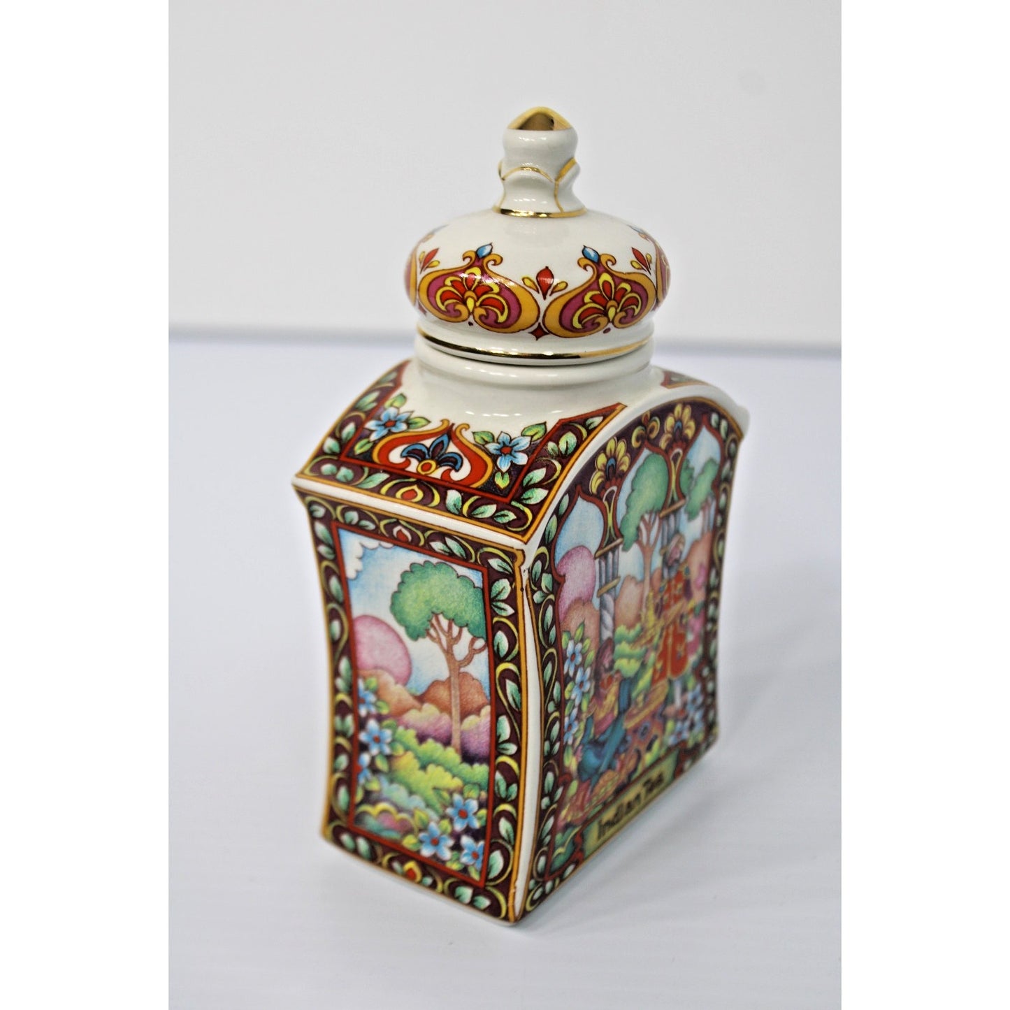 Vintage James Sadler Staffordshire England Indian Tea Caddy Box w/ Lid Porcelain