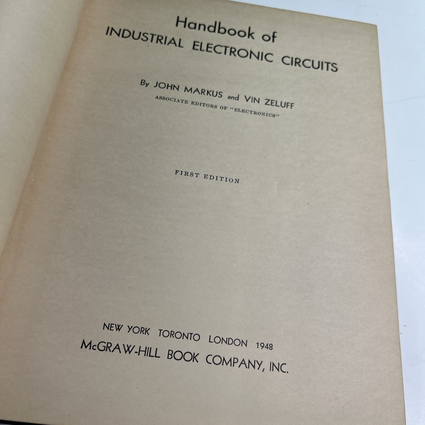 Vintage Handbook of Industrial Electronic Circuits Marcus & Zeluff 1948 1st Ed