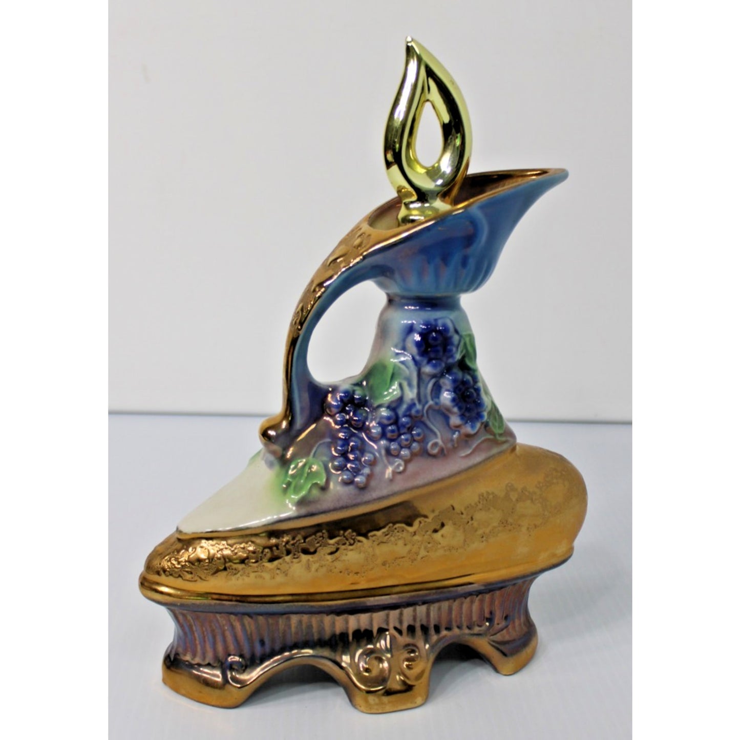 Vintage 1977 Jim Beam Whiskey Decanter, Weeping Gold Grape Cluster, Empty