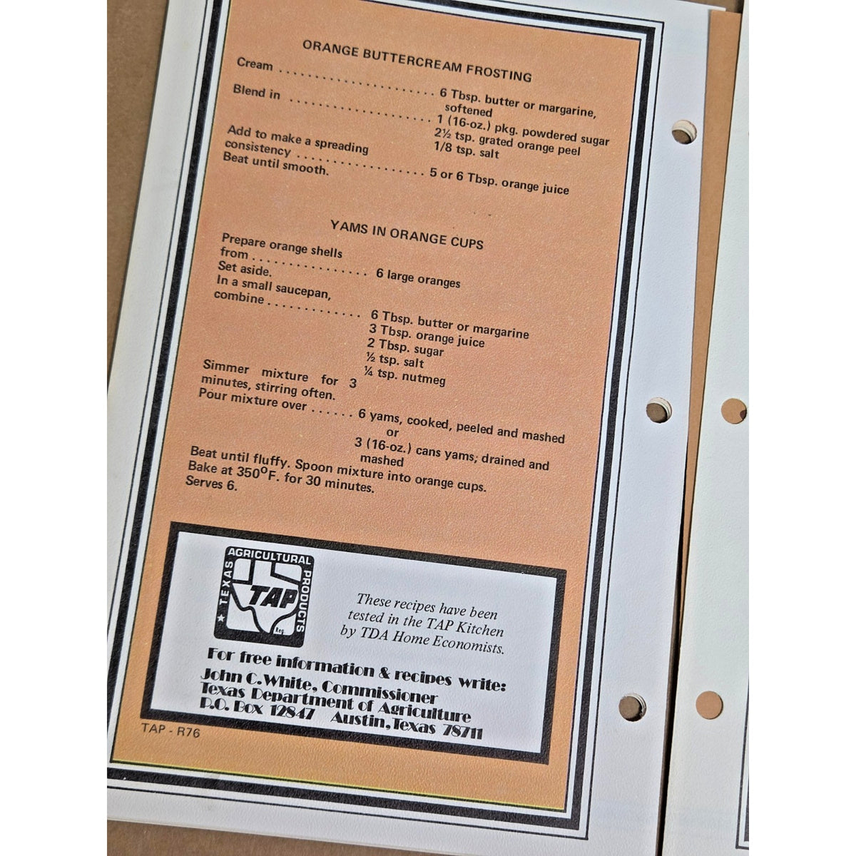 Vintage 1970s Texas Agriculture (TAP) Recipe Cards - Set of 6 - Texana Ephemera