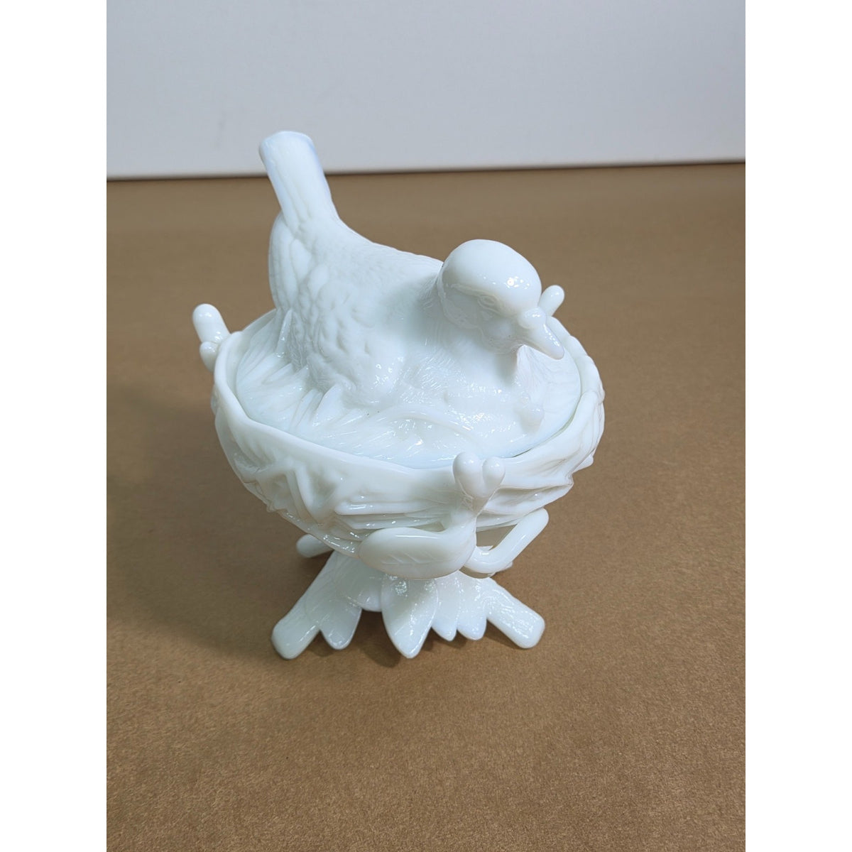 Vintage Westmoreland Milk Glass Dove on Nest Pedestal Covered Candy Dish WG Logo