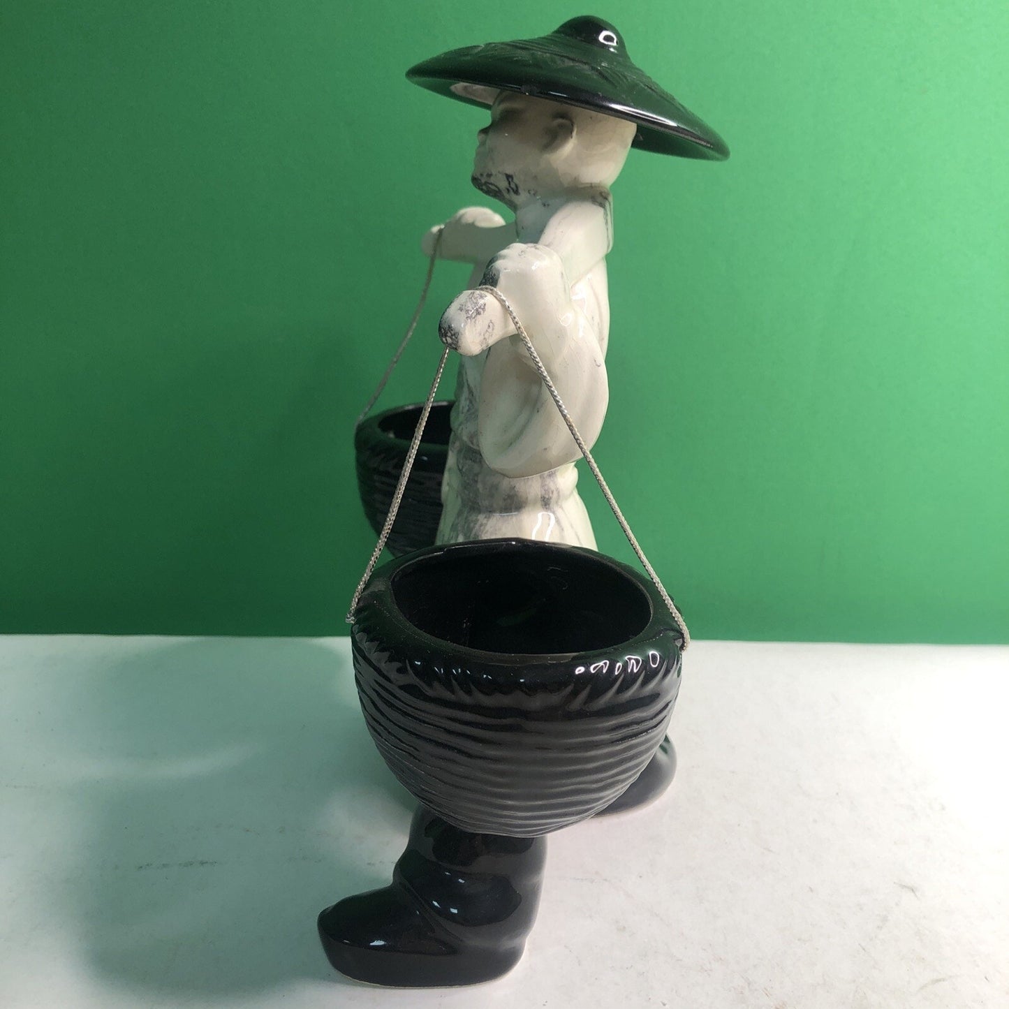 Vintage Ceramic Planter Young Asian Male Water Carrier Traditional Attire