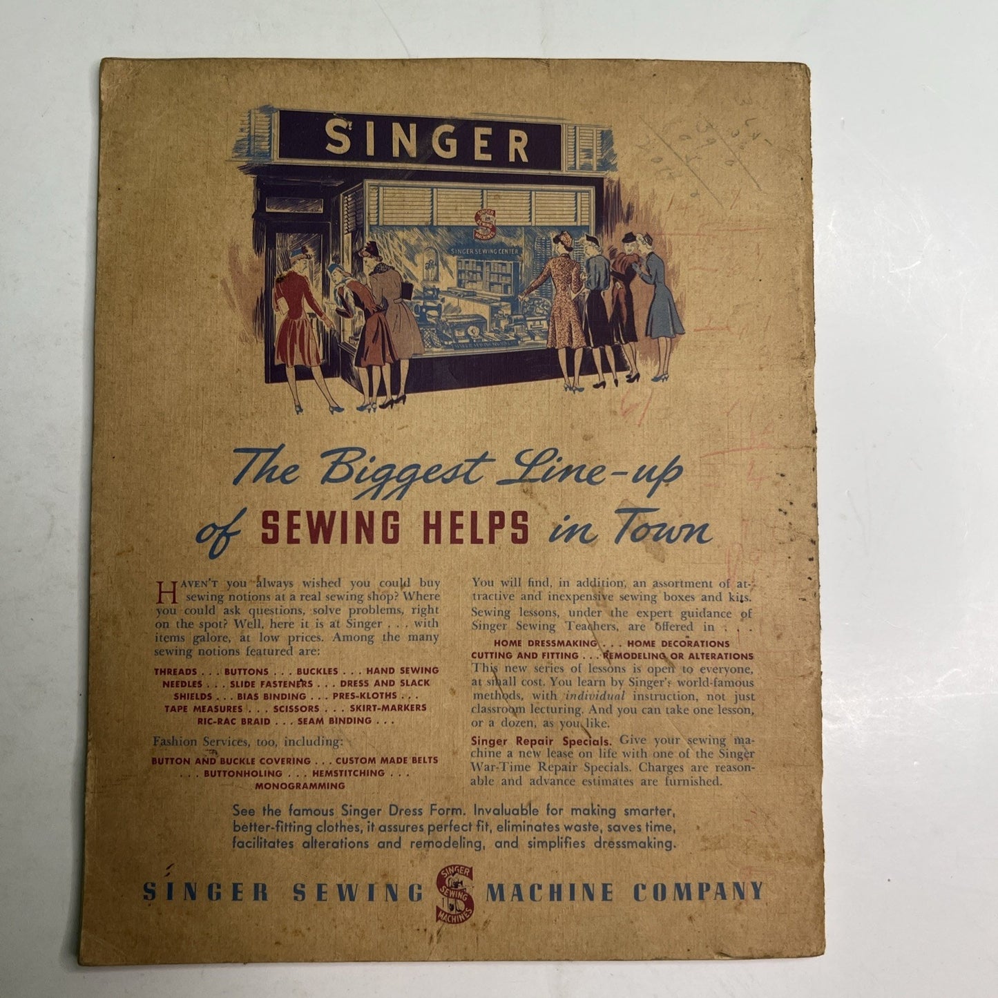 1943 Original SINGER Sewing Machine Co. ILLUSTRATED DRESSMAKING GUIDE 48 Page
