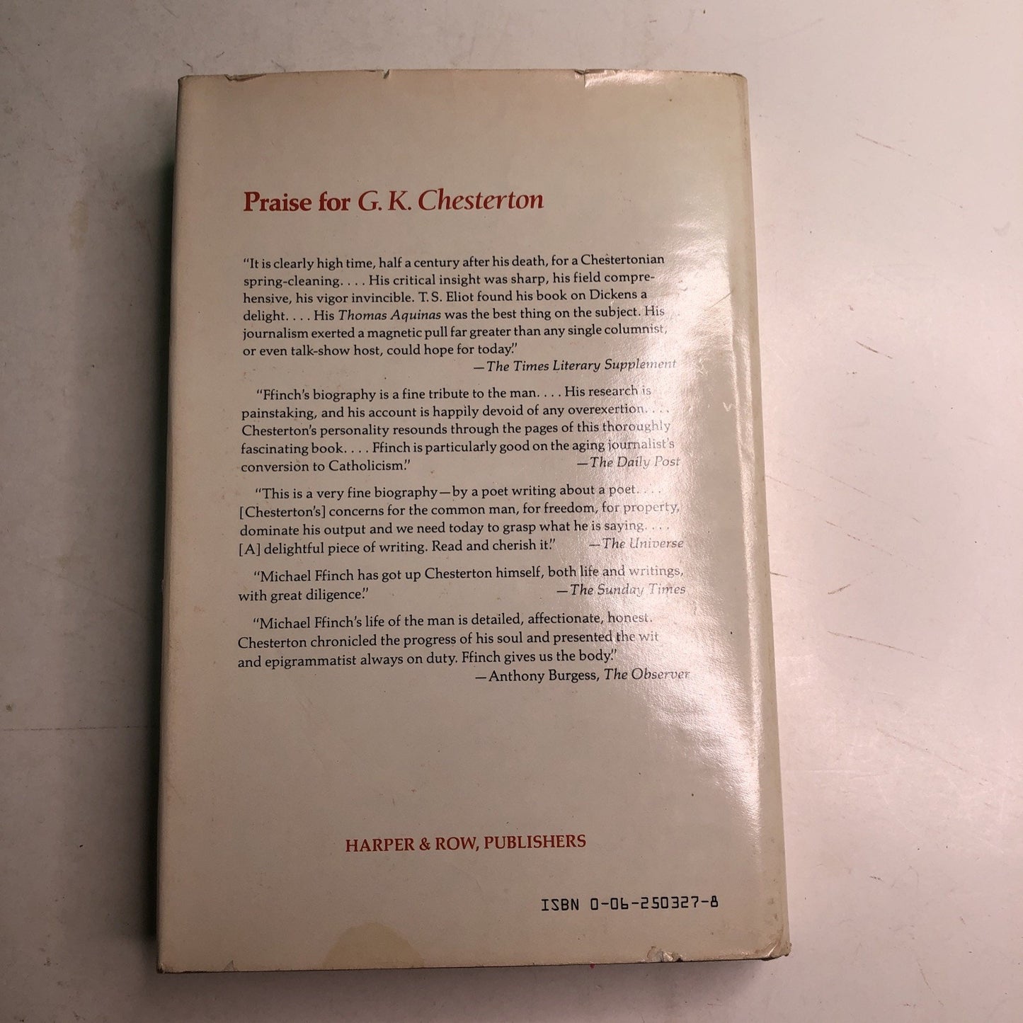 Michael Ffinch G. K. Chesterton 1st Edition 1986 HC DJ Biography Illustrated