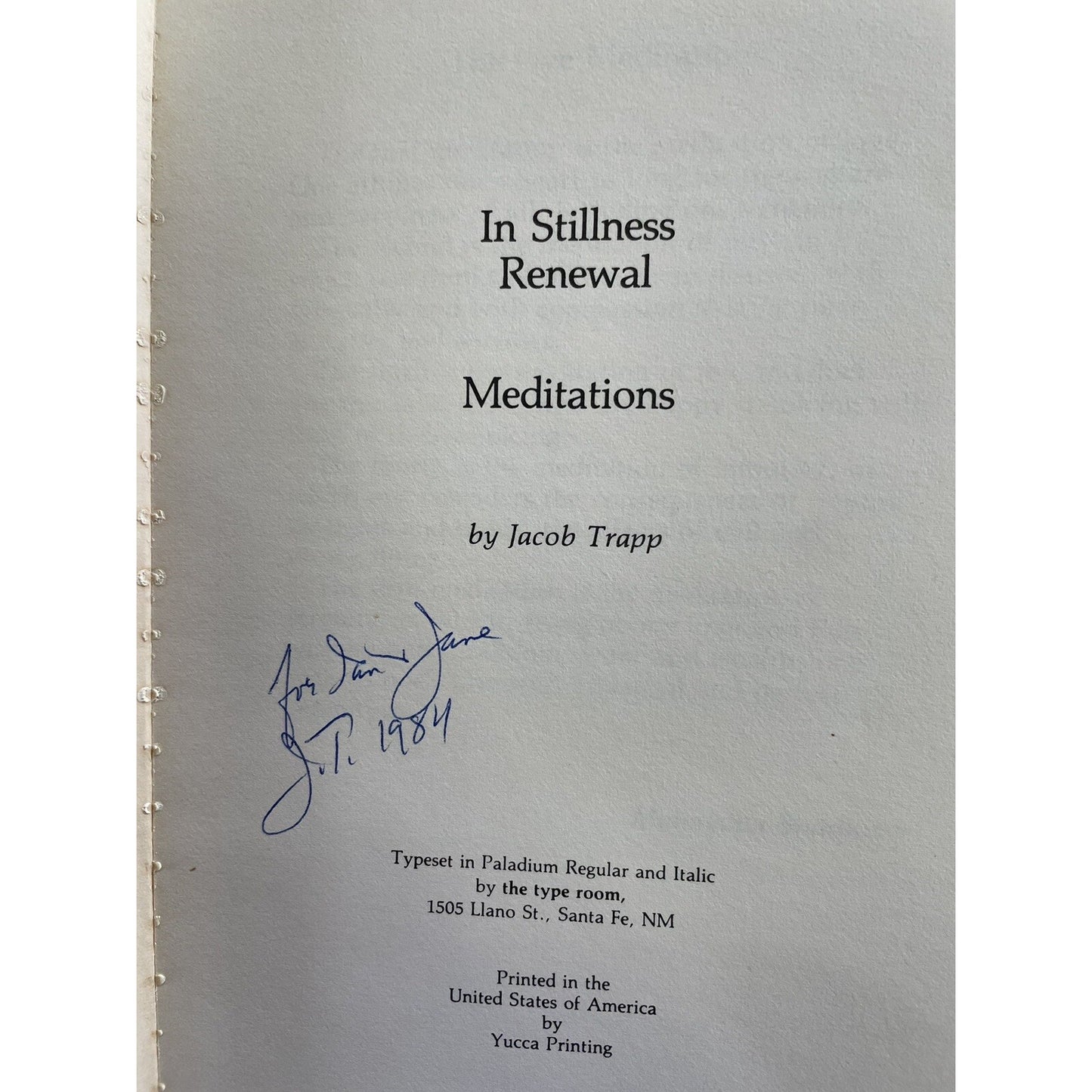 In Stillness Renewal Meditations By Jacob Trapp Signed By Author 1984 PB