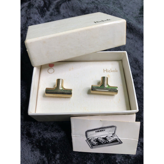 Vintage Hickok Mens Gold Tone Pipe Fitter Cufflinks Cuff Links Gift Box Original