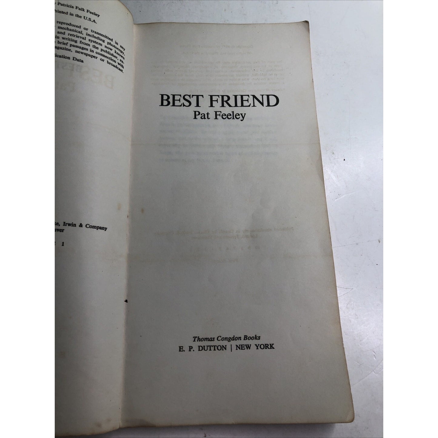 Best Friend by Pat Feeley 1977 PB Uncorrected Proof Thomas Congdon Books