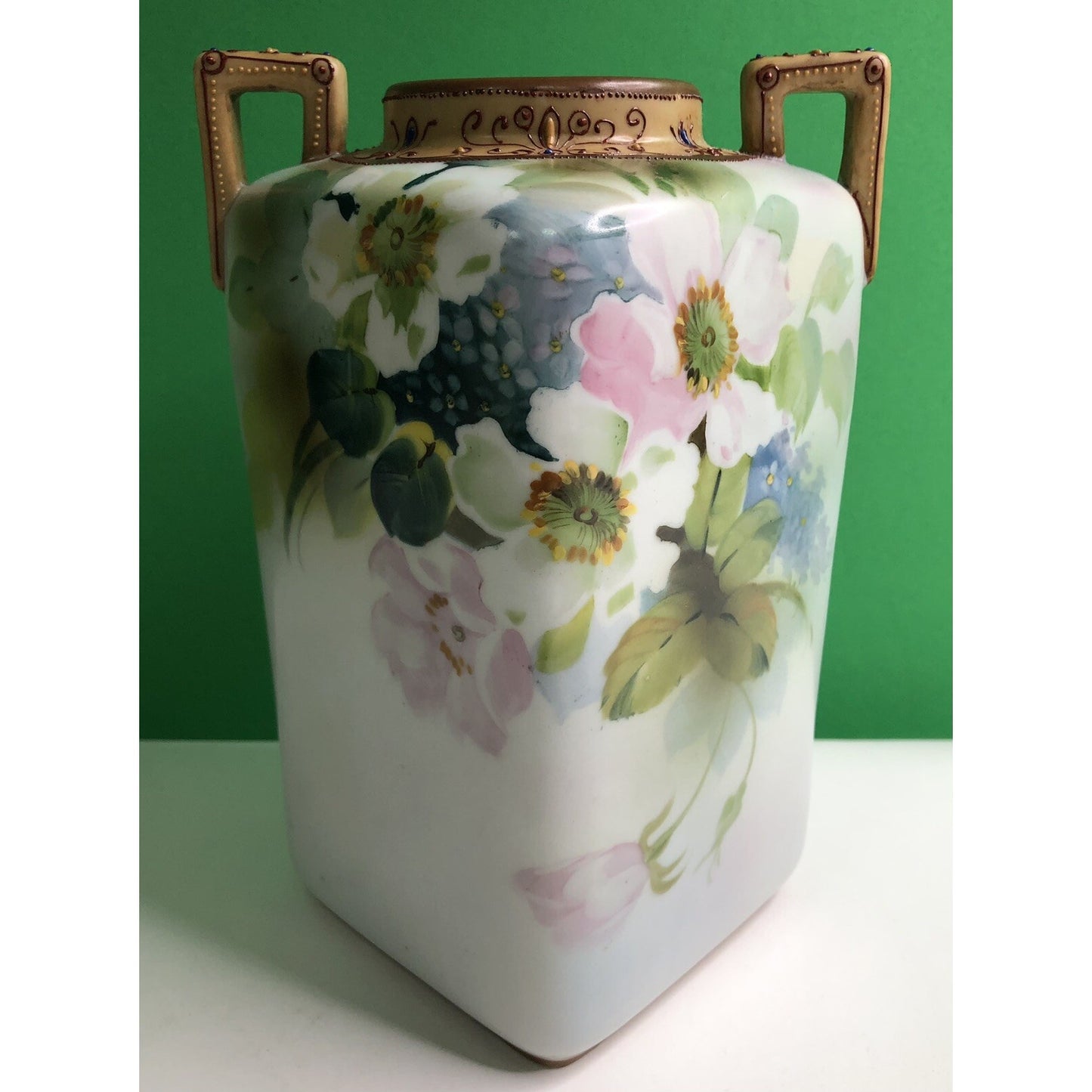 IMPERIAL NORITAKE NIPPON HAND PAINTED VASE OLD ROSES ART NOUVEAU MORIAGE C 1910