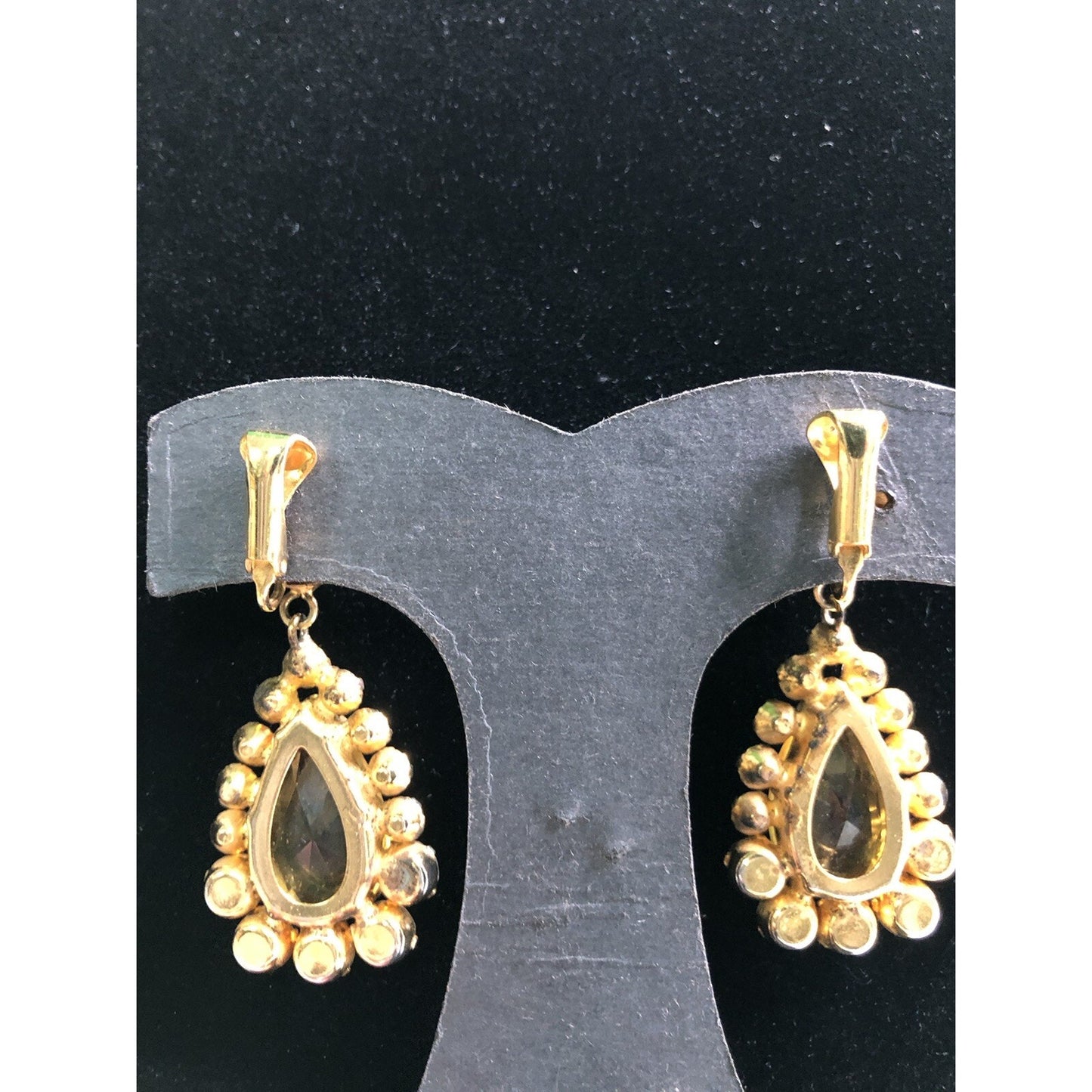 Vintage Showstopper Clip On Earrings Faux Stones Yellow Teardrop & Round Shape
