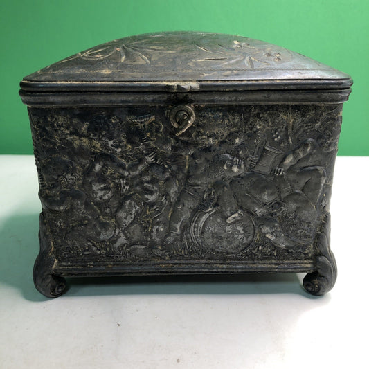 Antique Reed & Barton Silverplate Humidor #130 Cherubs With Key Monogrammed Top