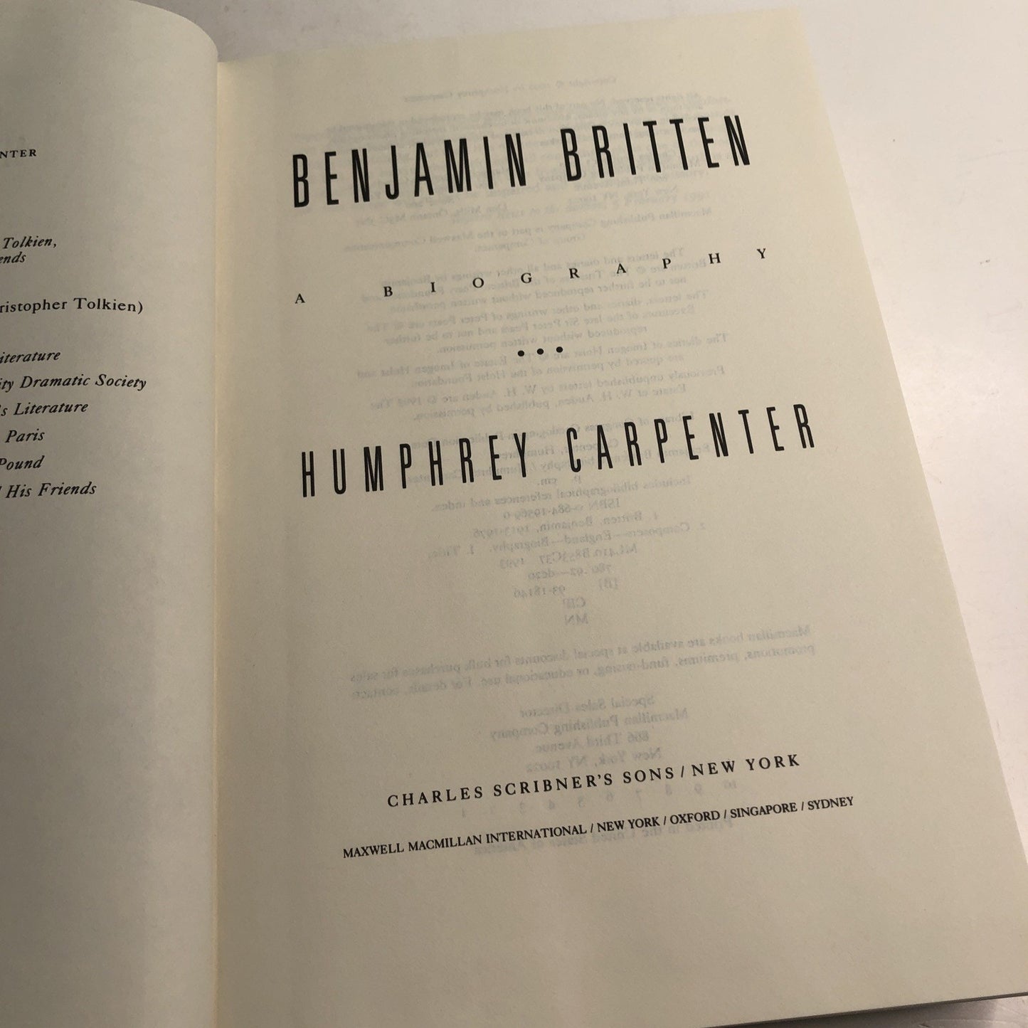 Benjamin Britten A Biography by Humphrey Carpenter 1st Edition HC Dust Jacket