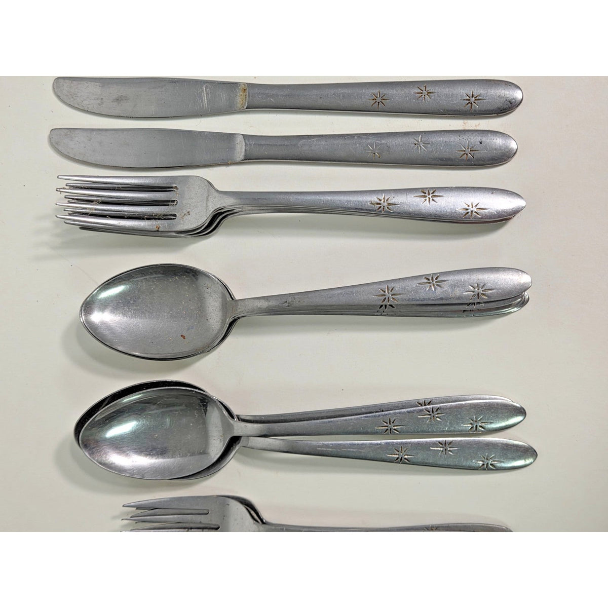 Vintage MCM Starburst Flatware Set 35 Pieces Stainless Steel Eames Era