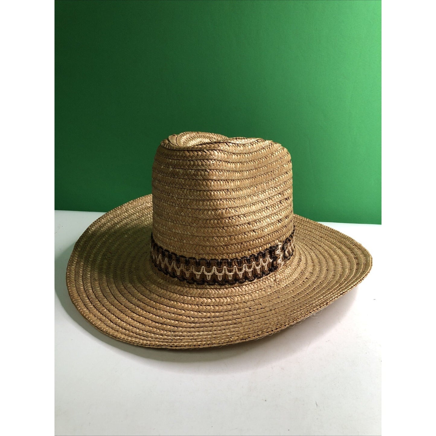 Vtg Stomper Western Style Cowboy Cowgirl Hat Straw Tan Rodeo Farm Made in Italy