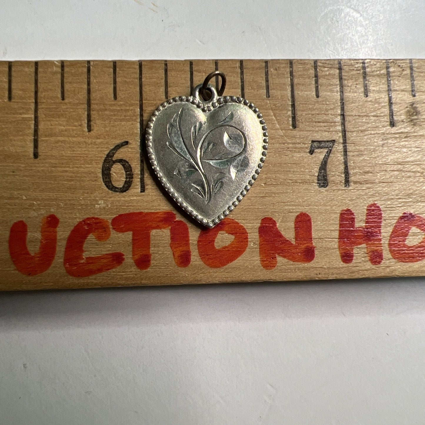 Vintage Etched Chased Floral Heart Sterling Silver 925 Charm Pendant