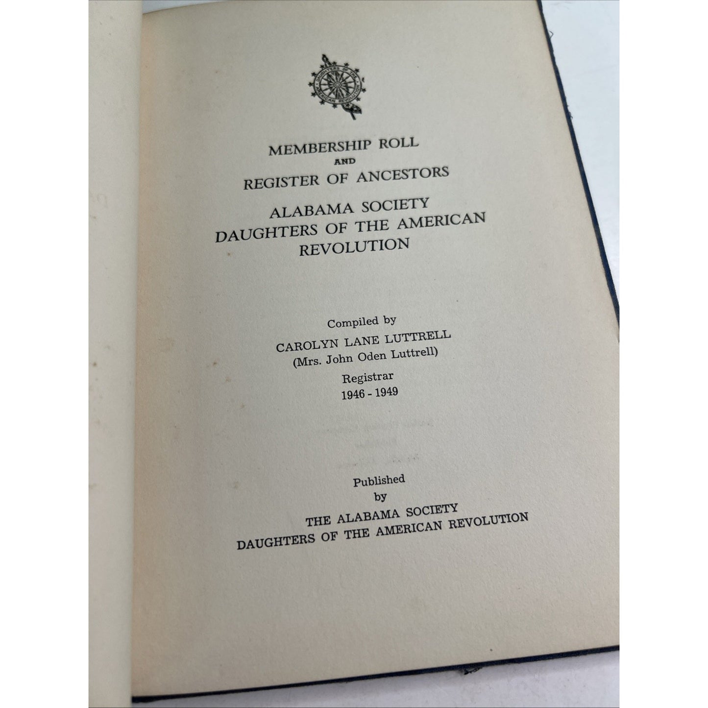 1949 Members Register Of Ancestors ALABAMA DAUGHTERS OF THE AMERICAN REVOLUTION
