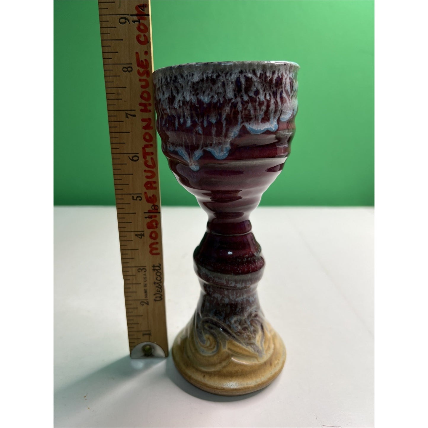 Mid Century Studio Art Pottery Goblet Chalice Cup Vase Signed Glazed Stoneware