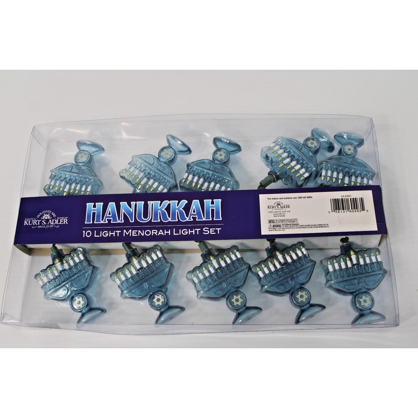 Kurt Adler Hanukkah Menorah Light Set, Indoor/Outdoor 30" 10 Light Blue Glow