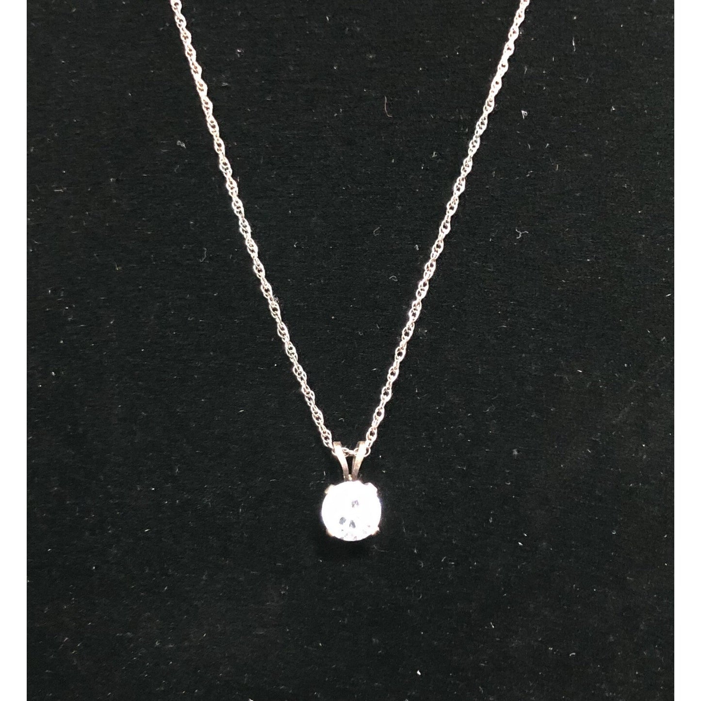 Vintage 18 Inch Sterling Chain Necklace Simulated Diamond Solitaire Pendant