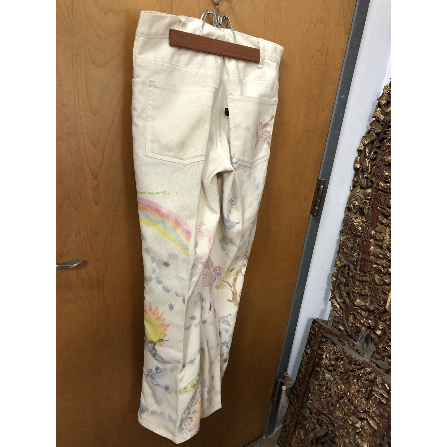 Vintage LEVIS Sta-Prest Custom Painted Retro Hippie Pants 30 Waist 29 Inseam