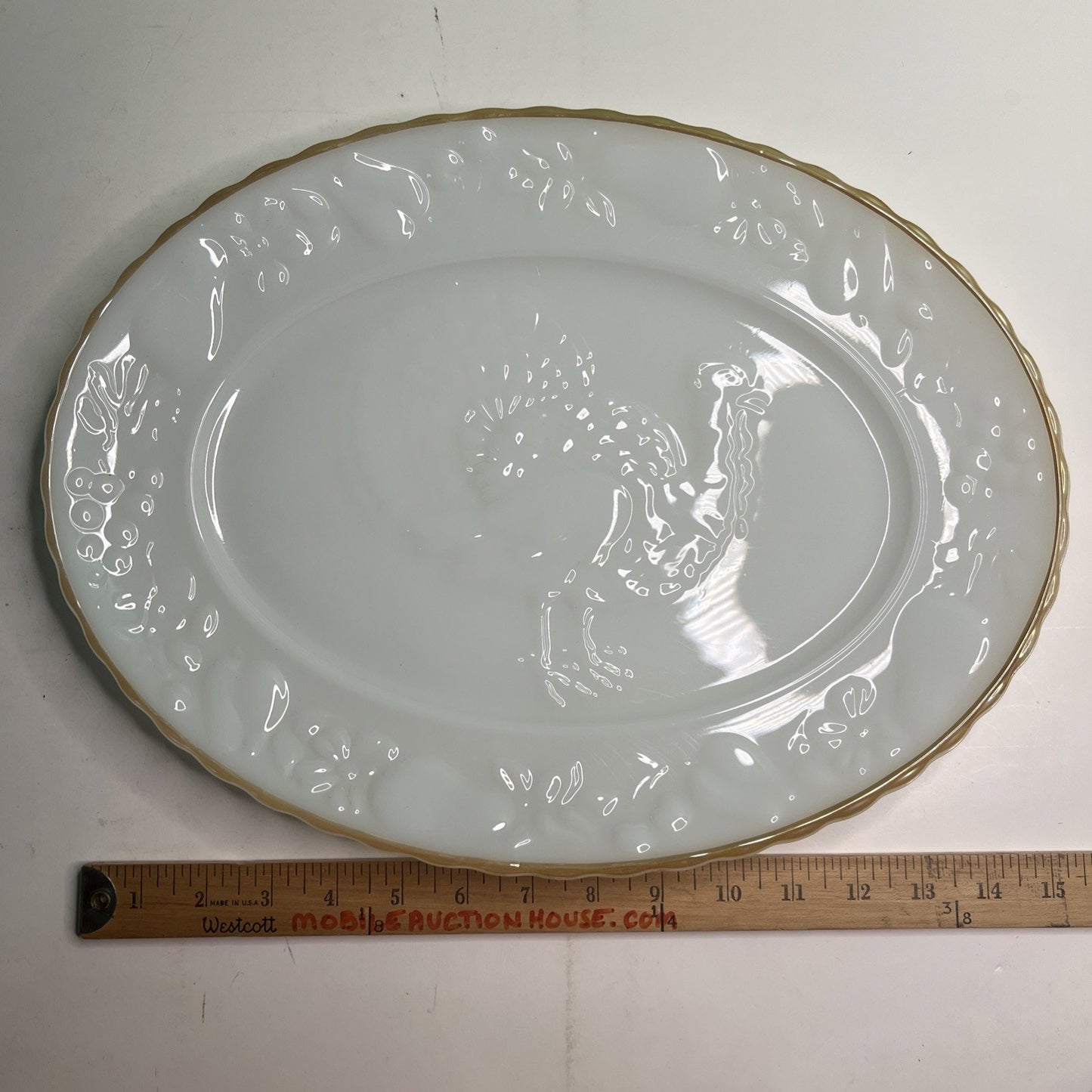 Vintage Anchor Hocking Turkey Serving Platter #2390 Milk Glass Made in U.S.A.