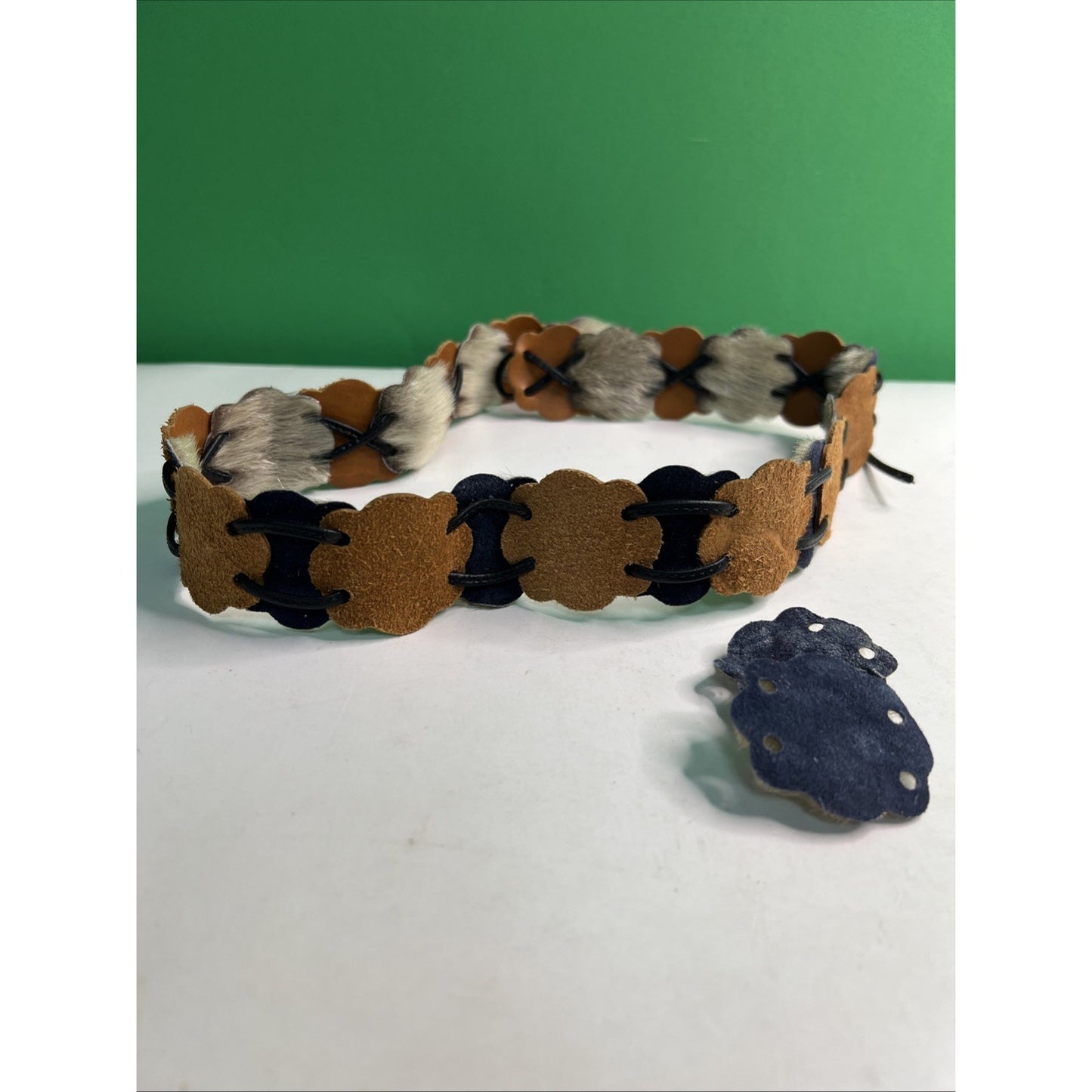 Vintage BOHO Belt Fur Leather Medallions Rawhide Festival Hippie Native American