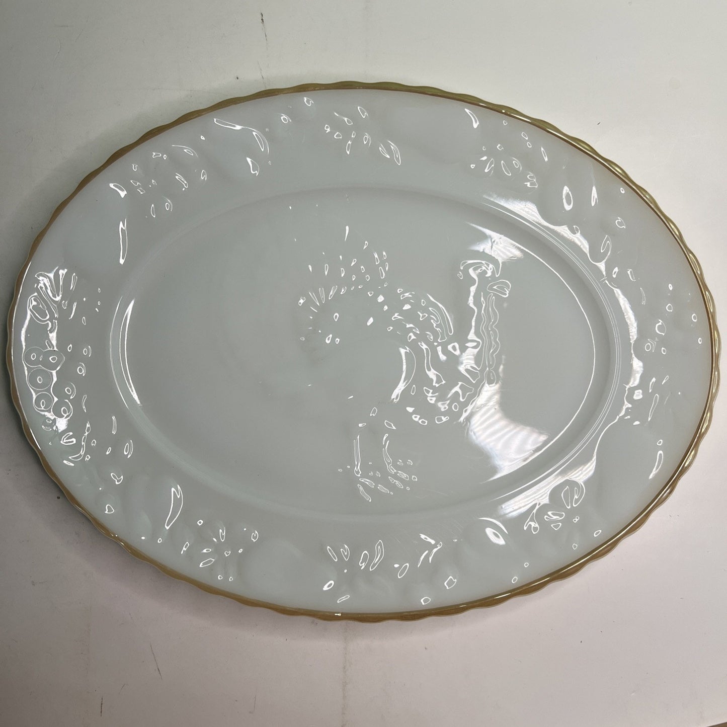 Vintage Anchor Hocking Turkey Serving Platter #2390 Milk Glass Made in U.S.A.