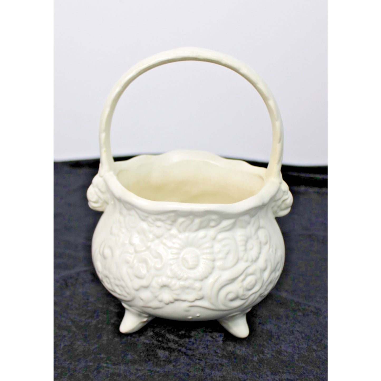 1940s Vintage Hull Pottery Footed Flower Basket Vase Centerpiece, 9.5"H