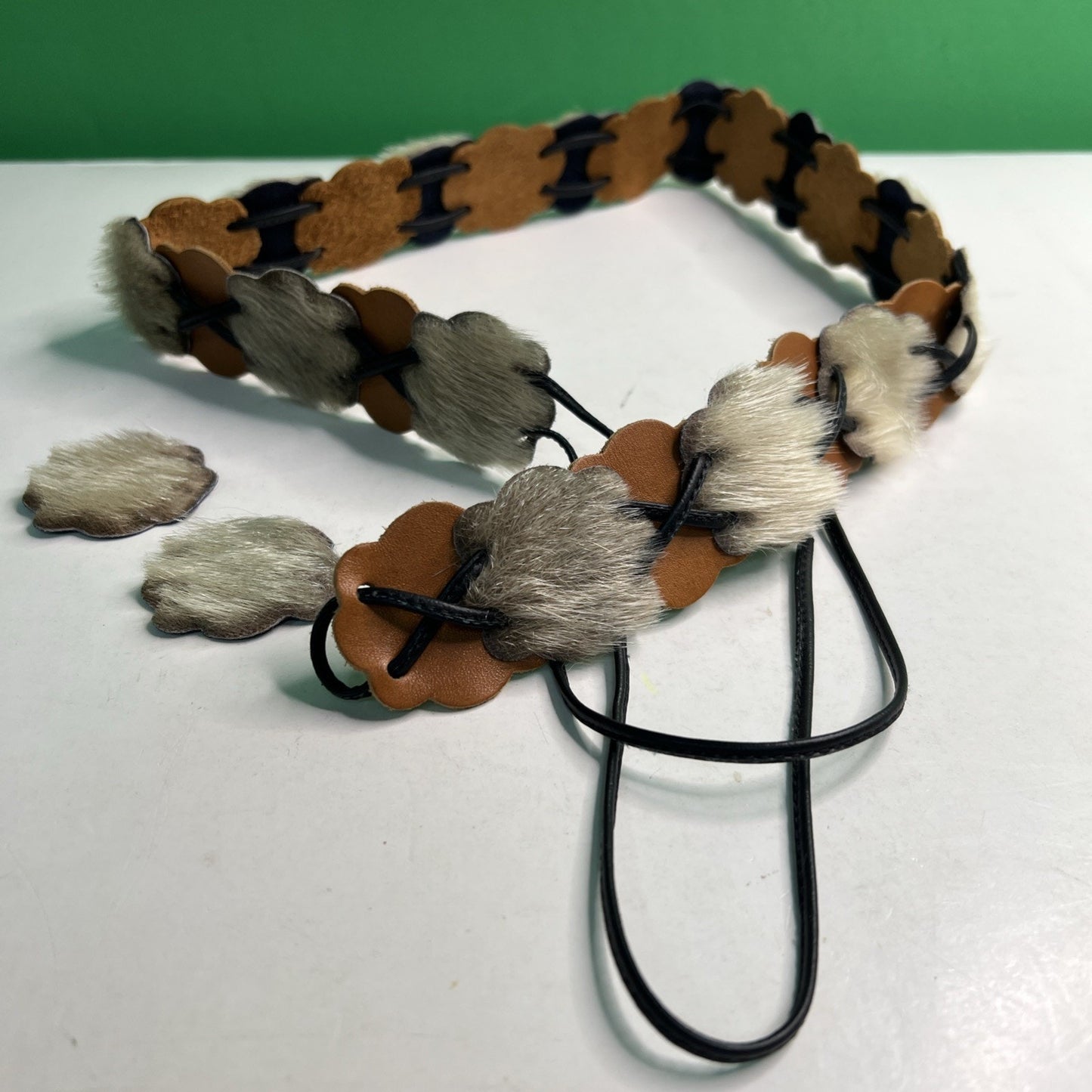 Vintage BOHO Belt Fur Leather Medallions Rawhide Festival Hippie Native American